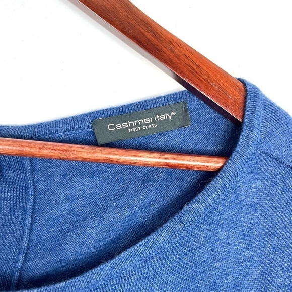 Cashmere Italy First Class Button Back Cashmere, Silk, Wool Blend Blue Sweater - Picture 5 of 11